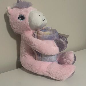 Pink Unicorn Plush Toy with Blanket